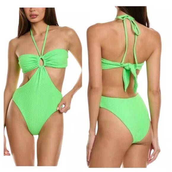 Mara Hoffman Blanca Lime Green One Piece Crinkle Swimsuit size XS - Picture 3 of 10
